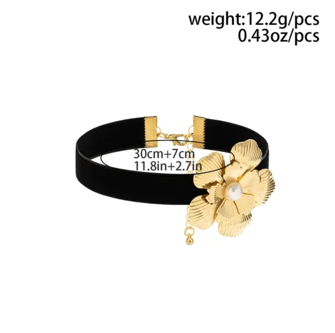 Black & Gold Flower Choker