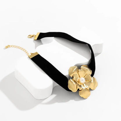 Black & Gold Flower Choker