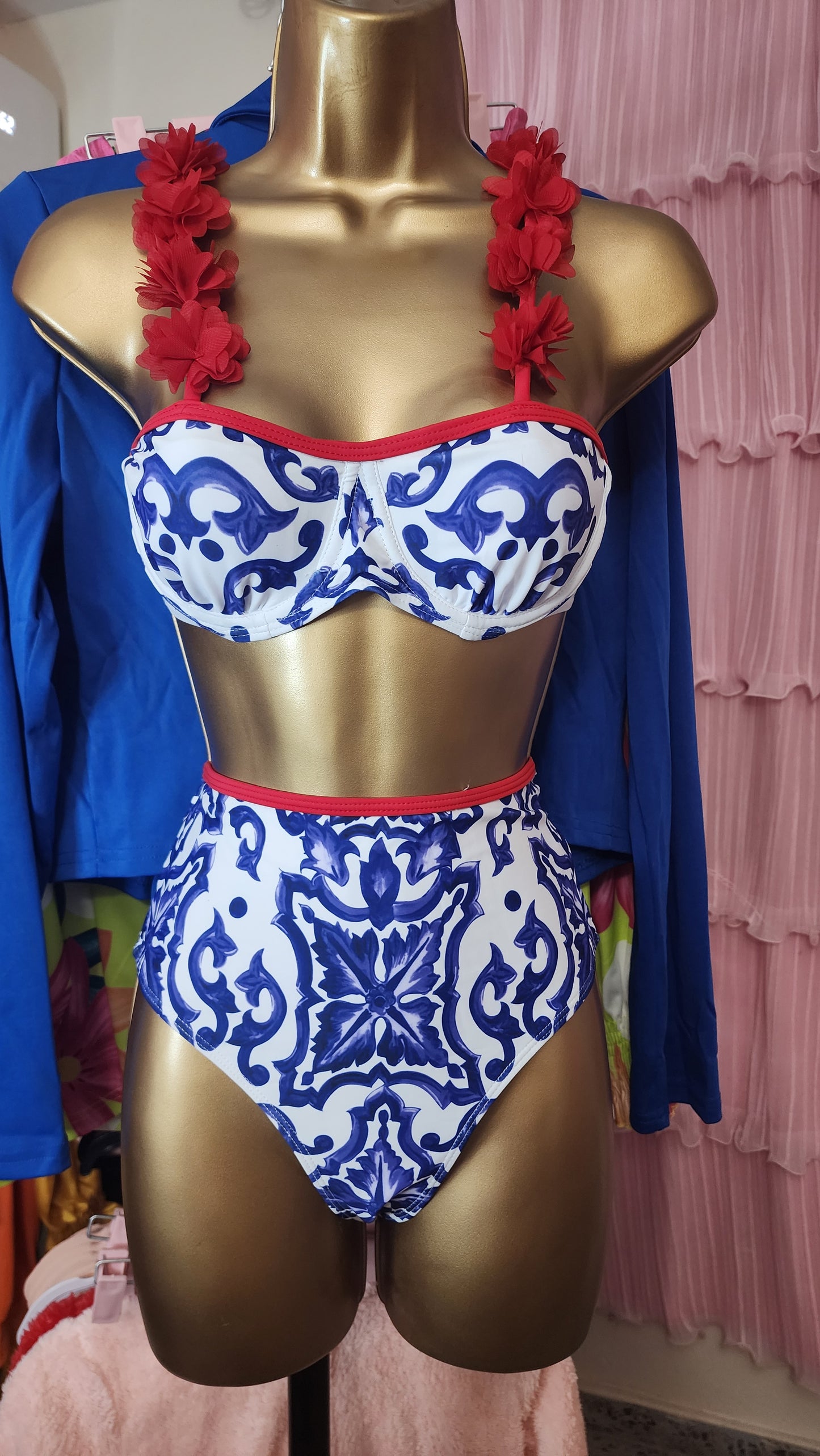 3 pcs Red Flowers Swimsuit